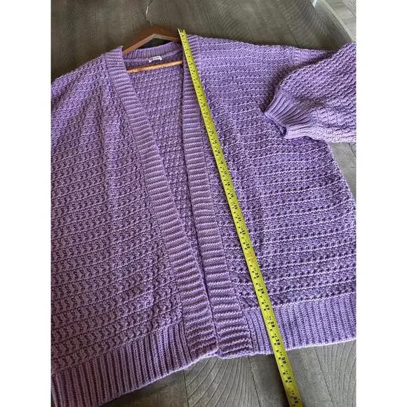 Zyia Active Lilac Petra Chunky Knit Cardigan Puff Sleeves Women’s size Small - Picture 10 of 15